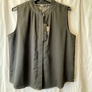 Beulah Style NWT Women Sz L Top Modern Career Chic Mandarin Collar Sheer Details